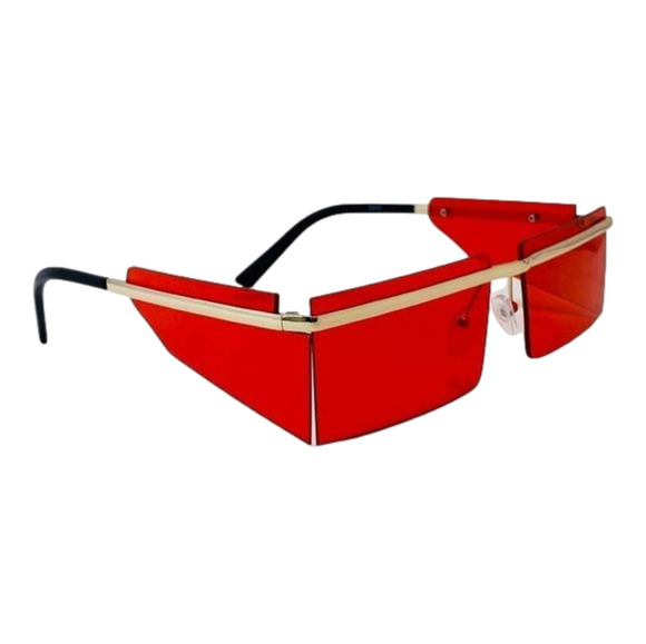 E58: RED Rectangle Sunglasses with Side Accents - Picture 2 of 4